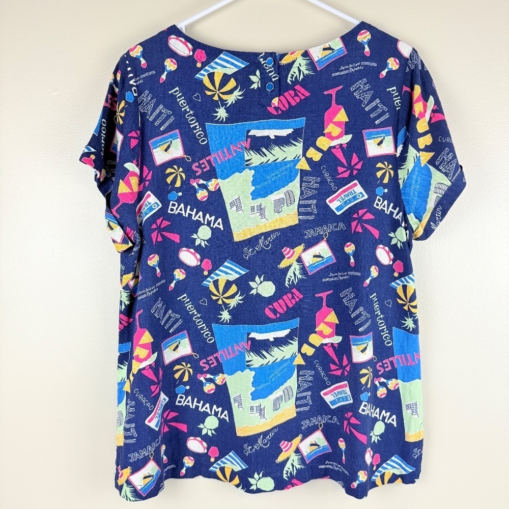 Anthropologie ModCloth Linen-Blend Novelty Print Short Sleeve Blouse XL - Picture 2 of 10